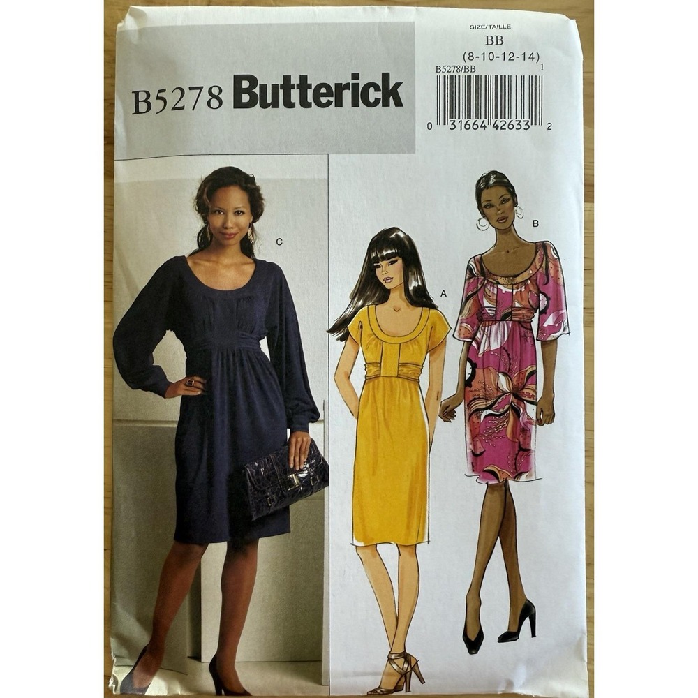 Butterick Pattern B5278 Misses' Below Mid-Knee Pullover Dress‎ Size 8-14 Cut